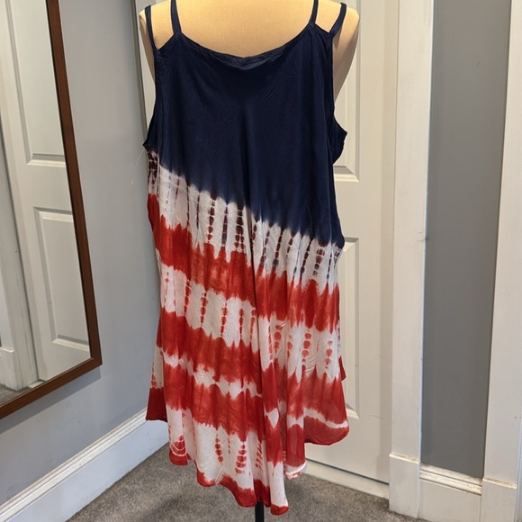 Tie Dye Flag Print Patriotic Dress or Swimsuit Cover-Up semi sheer 4th of July - Picture 5 of 9